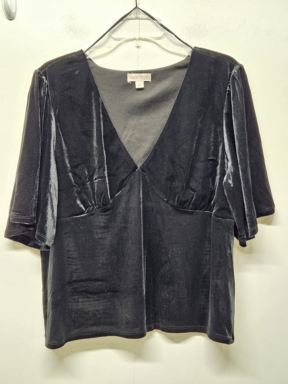 Knox Rose V-Neck Velous Blouse Flutter Sleeves Size XXL Black Boho